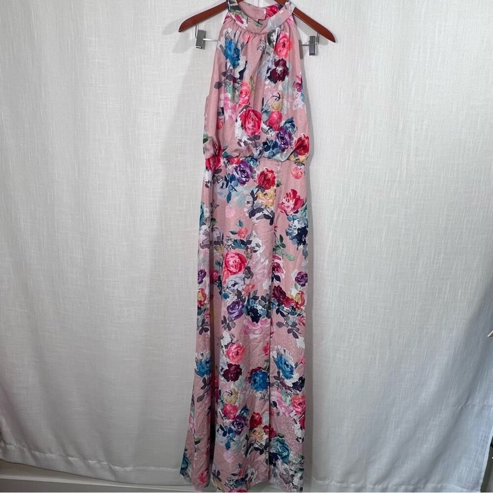 Adrianna Papell Floral Satin Jacquard Halter Event Gown Size 6 - Picture 10 of 16